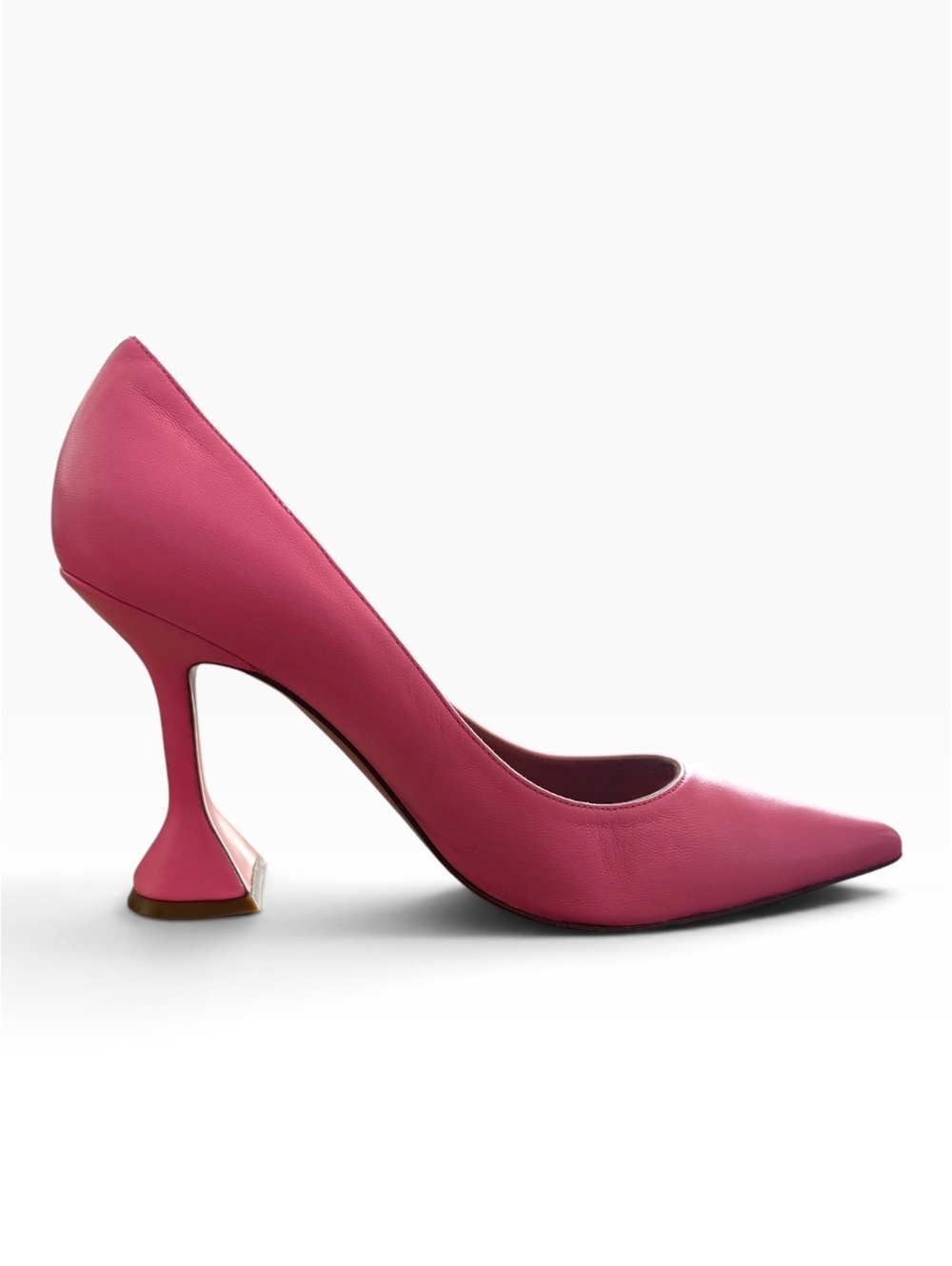 Amina Muaddi Pink Ami 95 Nappa Leather Pointed Pumps Heeled Shoes Size 39.5
